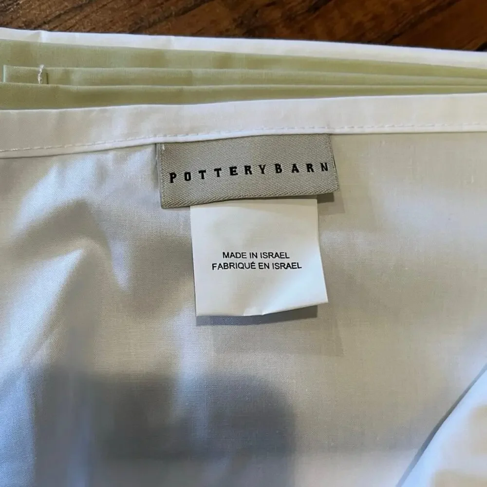 NEW Pottery Barn KING Size White With Green Border FlLAT Sheet 108”x102” Cotton